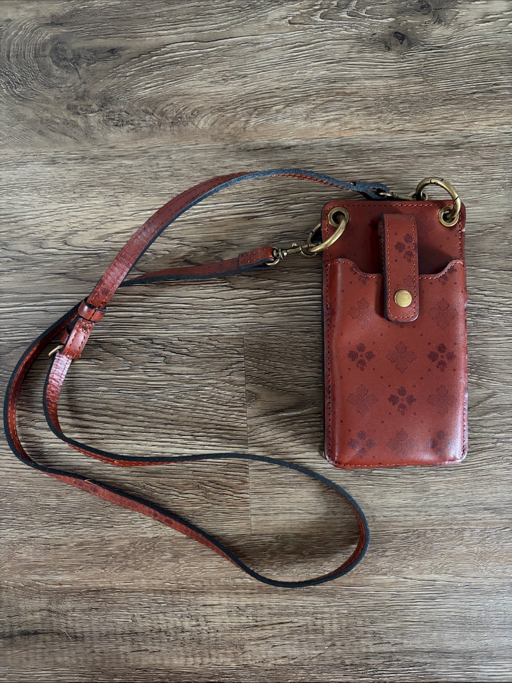 Patricia Nash Rust Floral Embossed Leather Crossbody Phone Case